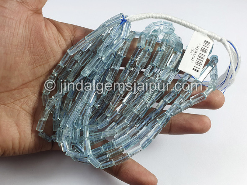 Aquamarine Step Cut Pipe Shape Beads