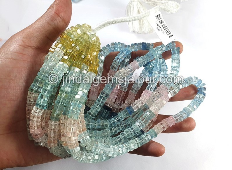 Multi Aquamarine Step Cut Bolt Shape Small Beads