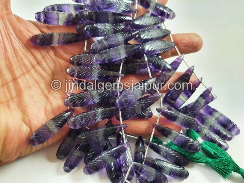 Bi Color Purple Fluorite Carved Long Pear Beads