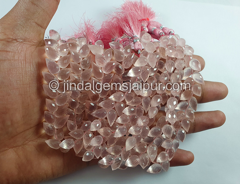 Rose Quartz Faceted Tulip Drops Shape Small Beads