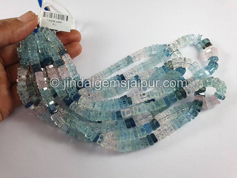Multi Aquamarine Step Cut Bolt Shape Beads