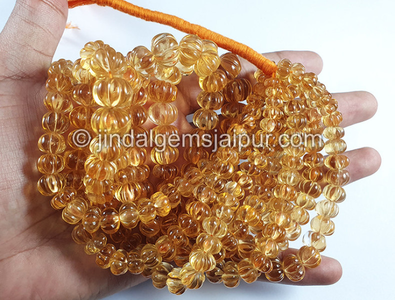 Citrine Carved Pumpkin Shape Beads