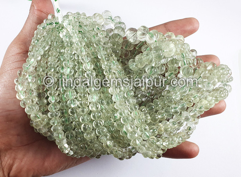 Green Amethyst Carved Pumpkin Shape Beads