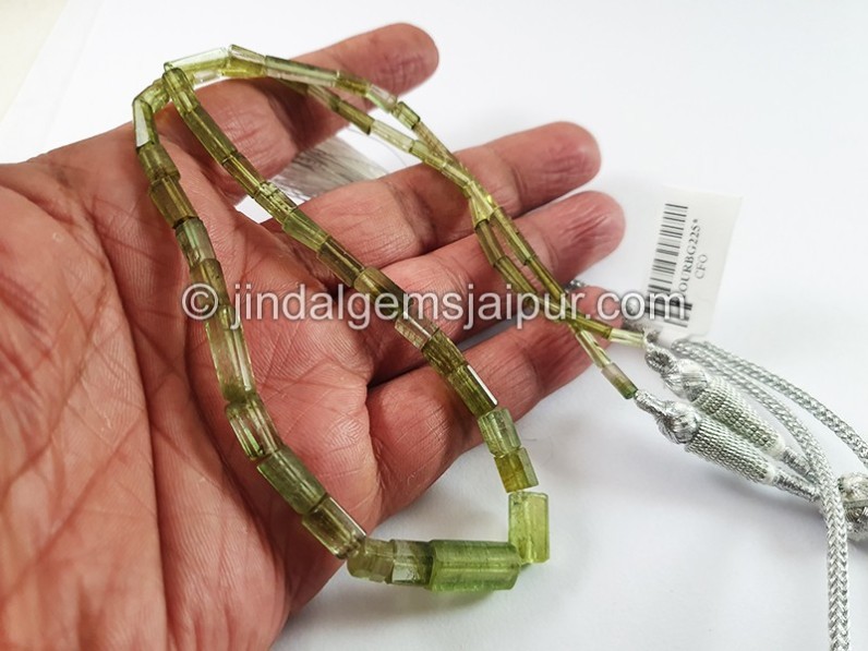 Green Tourmaline Cut Pipe Shape Beads