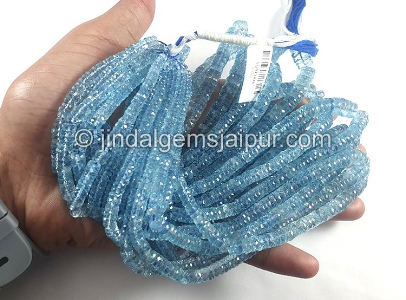 Devil Blue Aquamarine Faceted Tyre Shape Beads