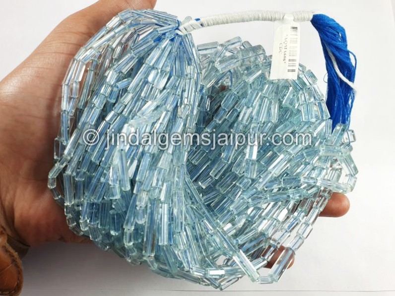 Aquamarine Step Cut Pipe Shape Beads