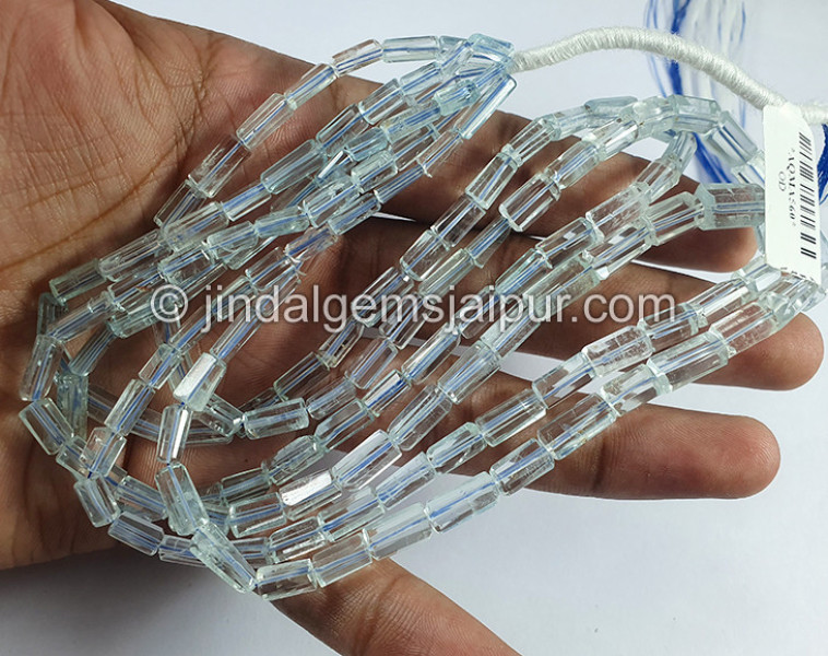 Aquamarine Step Cut Pipe Shape Beads