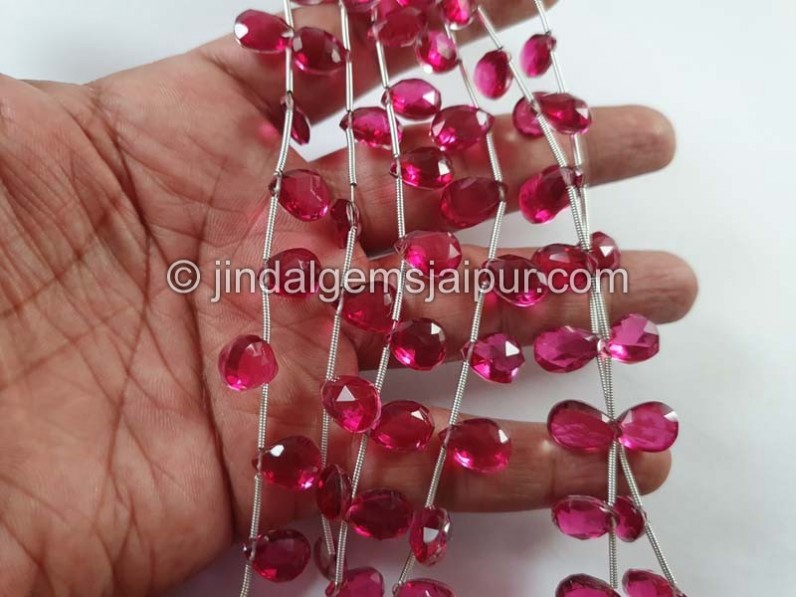 Rubellite Crystal Doublet Faceted Pear Beads