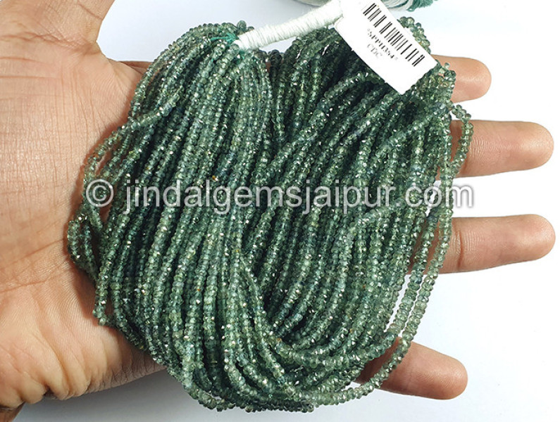 Green Sapphire Faceted Roundelle Shape Beads