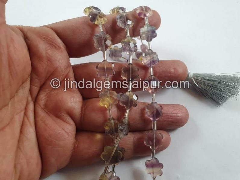 Fluorite Faceted Yellow Flower Shape Beads