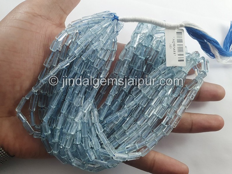 Aquamarine Step Cut Pipe Shape Beads