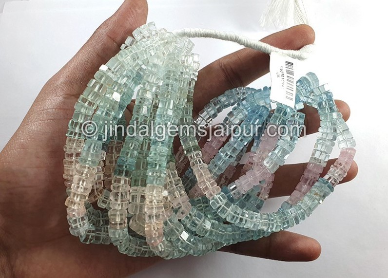 Multi Aquamarine Step Cut Bolt Shape Medium Beads
