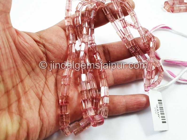 Pink Tourmaline Step Cut Cylinder Beads