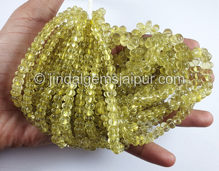 Lemon Quartz Carved Pumpkin Shape Beads