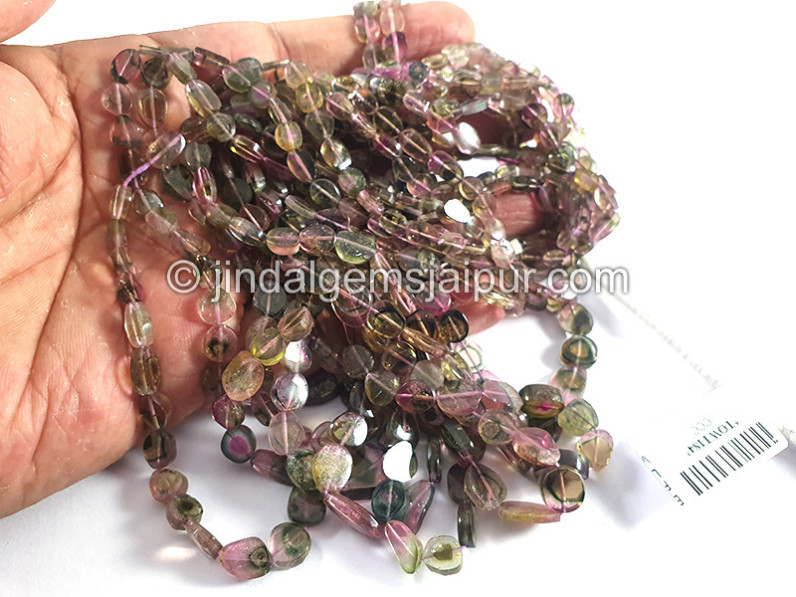 Bi Color Tourmaline Flat Oval Shape Beads