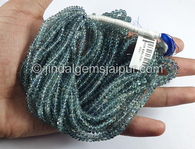 Teal Blue Tourmaline Smooth Roundelle Shape Beads