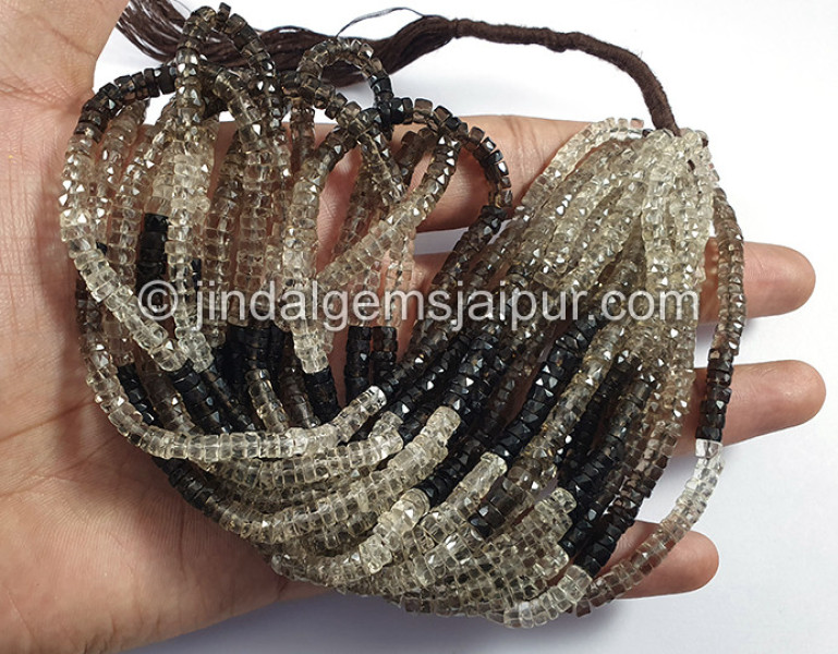 Smoky Quartz Faceted Tyre Shape Beads