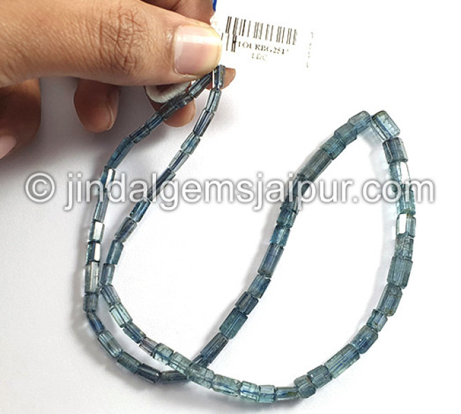 Teal Blue Tourmaline Step Cut Pipe Shape Beads