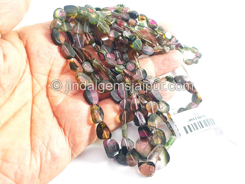 Bi Color Tourmaline Flat Oval Shape Beads