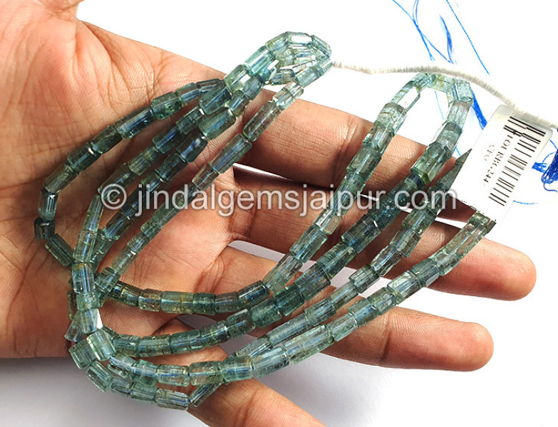 Teal Blue Tourmaline Step Cut Pipe Shape Beads