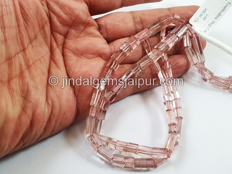 Pink Tourmaline Shaded Step Cut Cylinder Beads