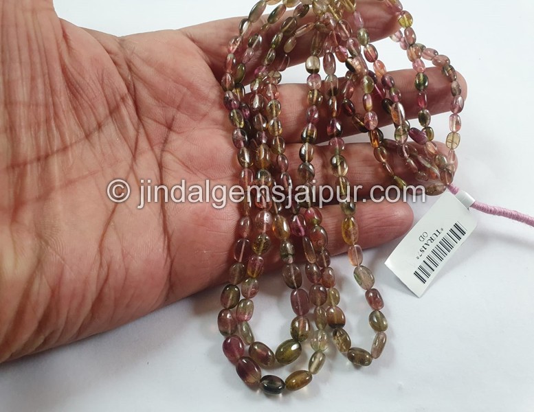 Bi Color Tourmaline Smooth Oval Beads