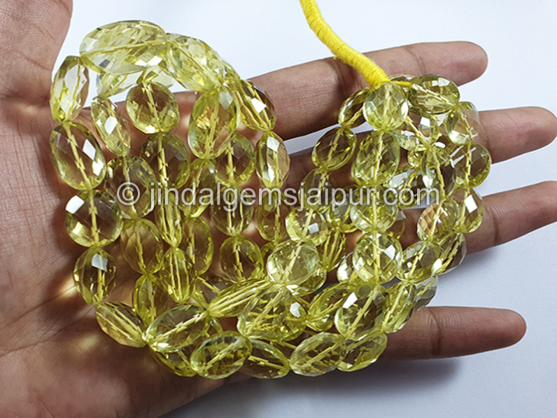 Lemon Quartz Faceted Oval Shape Beads
