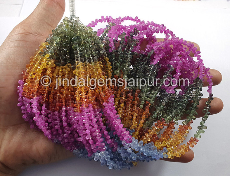 Natural Multi Sapphire Faceted Drops Shape Beads