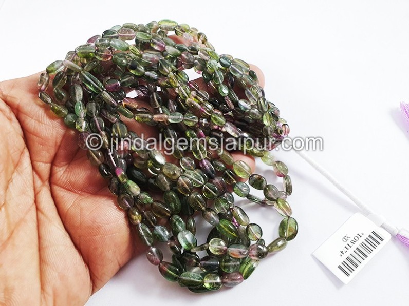 Bi Color Tourmaline Smooth Oval Shape Beads