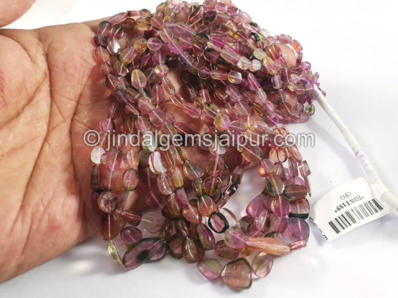 Bi Color Tourmaline Flat Oval Shape Beads