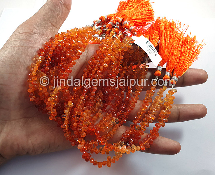 Fire Opal Faceted Drops Shape Beads