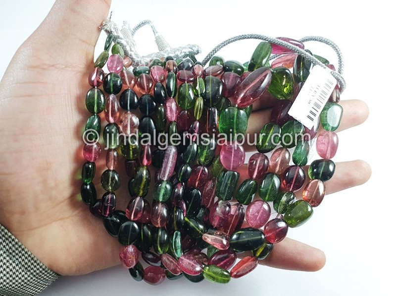 Tourmaline Pink And Green Smooth Nuggets Shape Beads