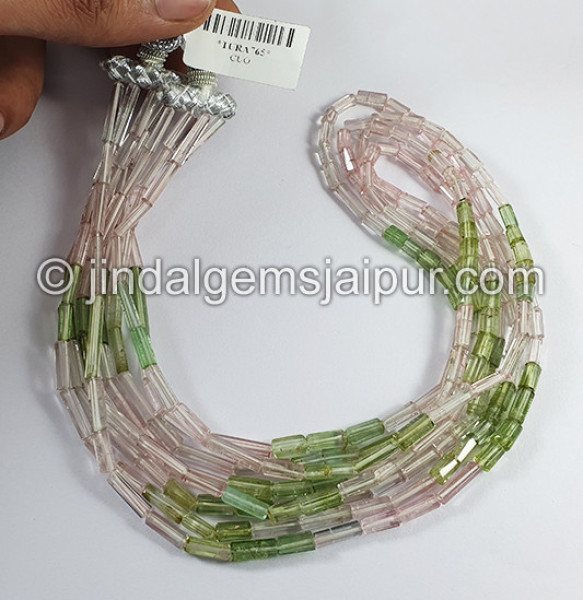Muti Pink And Green Tourmaline Pipe Shape Beads