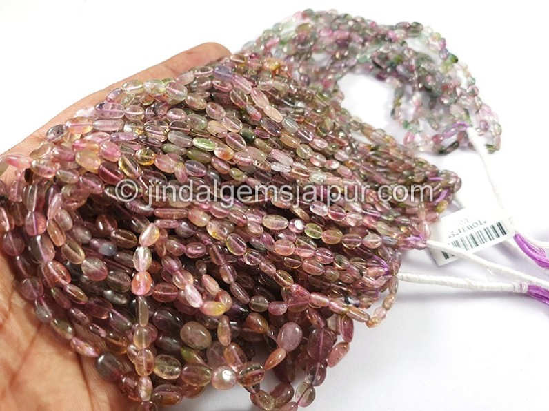 Bi Color Tourmaline Smooth Oval Shape Beads