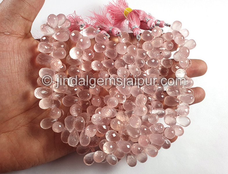 Rose Quartz Faceted Drops Shape Small Beads