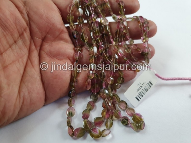 Bi Color Tourmaline Flat Slice Oval Beads