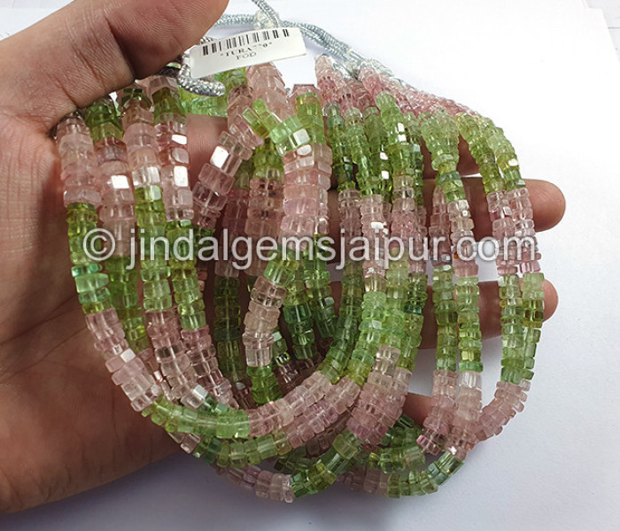 Multi Pink And Green Tourmaline Bolt Shape Beads