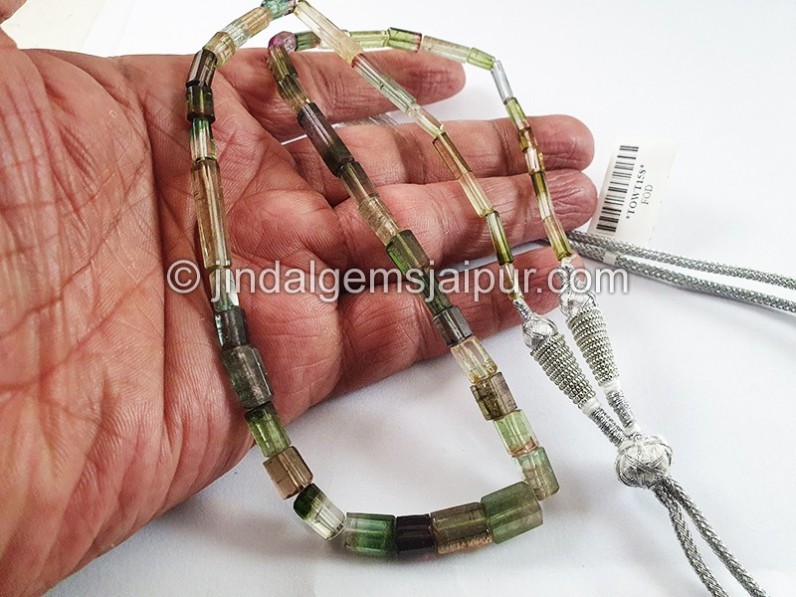 Bi Color Tourmaline Cut Pipe Shape Beads