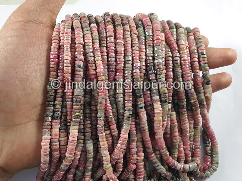 Rhodonite Faceted Tyre Shape Beads