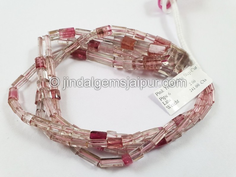 Pink Tourmaline Shaded Step Cut Cylinder Beads