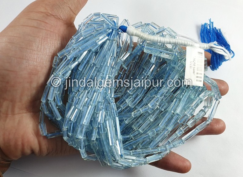Aquamarine Step Cut Pipe Shape Beads