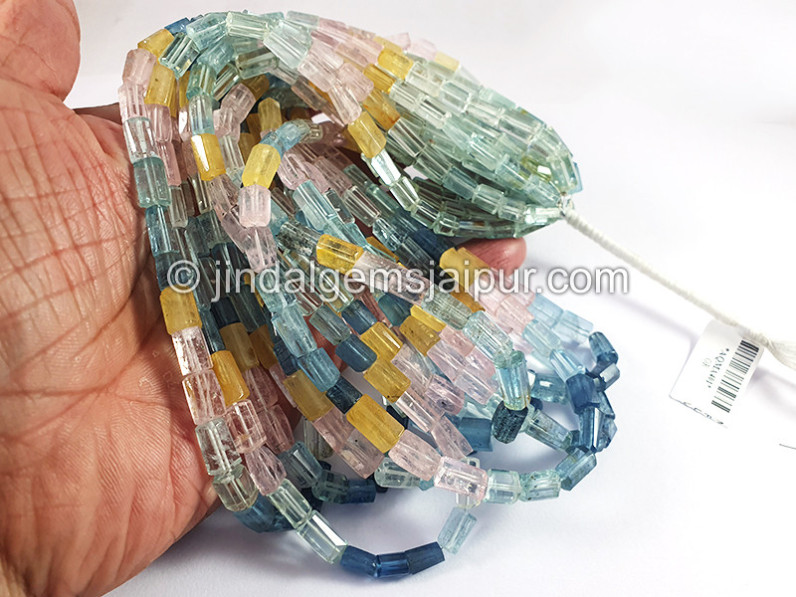 Multi Aquamarine Faceted Pipe Shape Beads