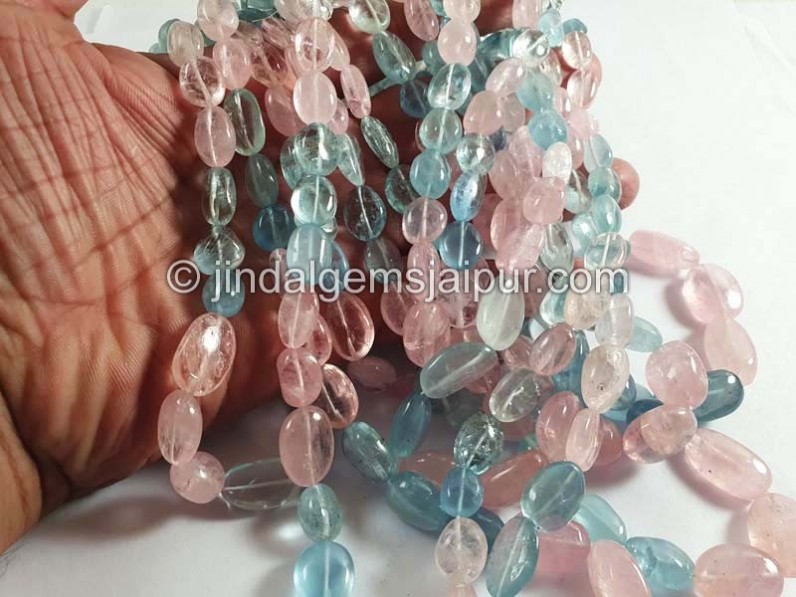 Multi Aquamarine & Morganite Smooth Nuggets Shape Beads