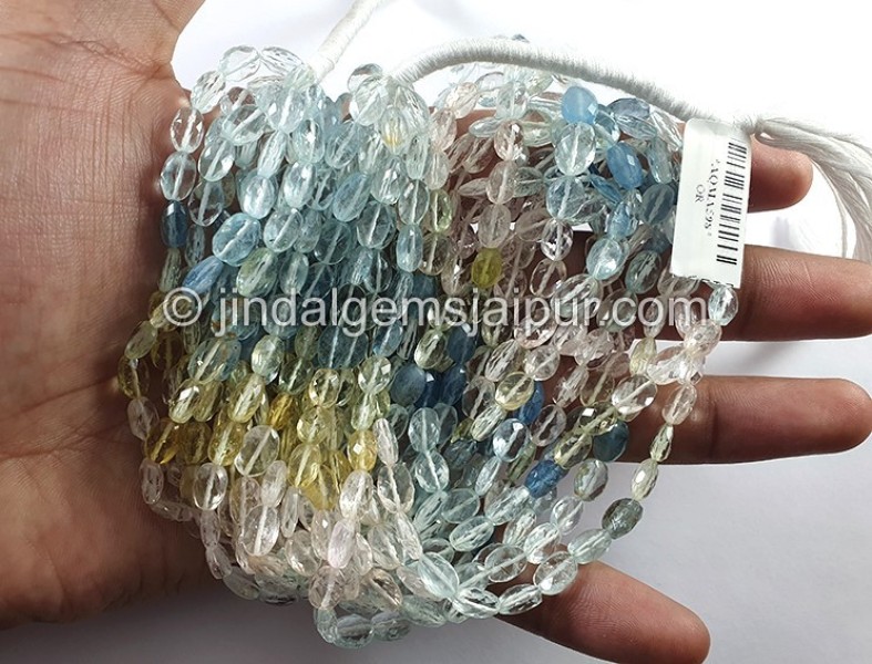 Multi Aquamarine Faceted Oval Shape Beads