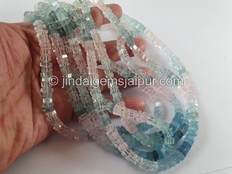 Multi Aquamarine Step Cut Bolt Beads