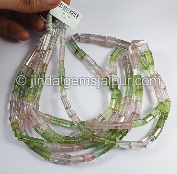 Muti Pink And Green Tourmaline Pipe Shape Beads