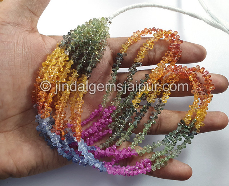 Natural Multi Sapphire Faceted Drops Shape Beads