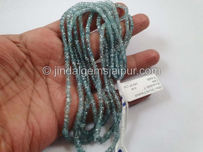 Natural Blue Zircon Shaded Faceted Roundelle Beads