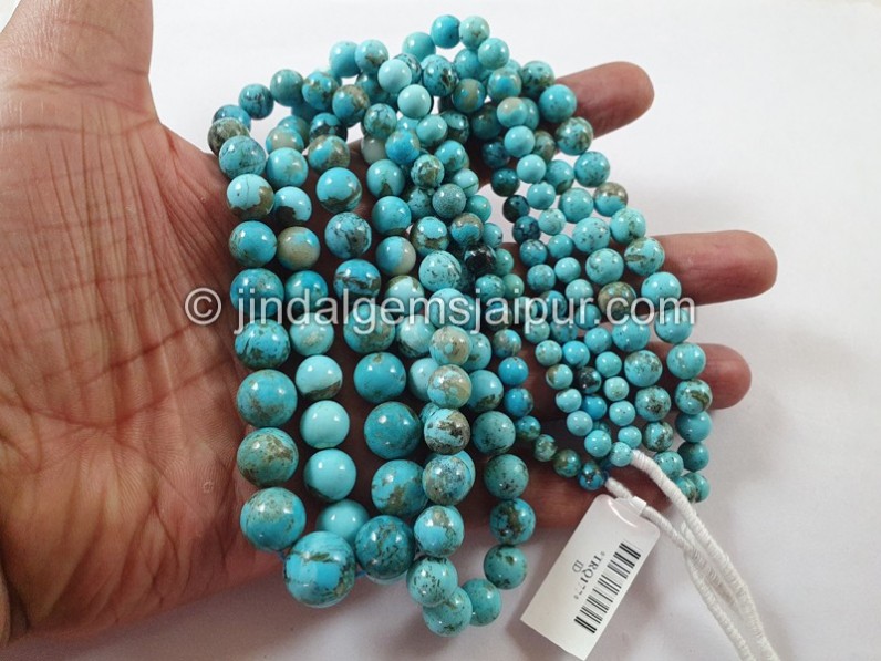 Black Spiderweb Turquoise Smooth Round Ball Beads
