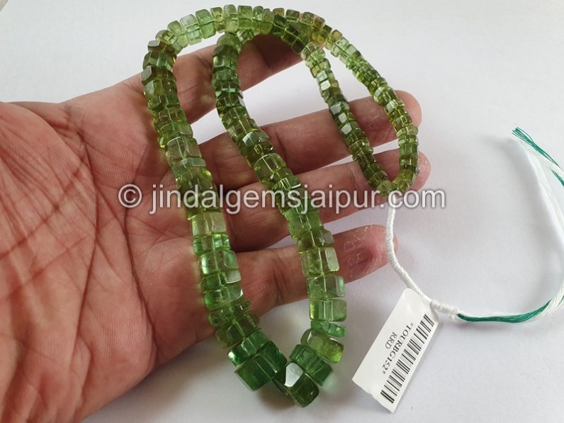 Emerald Green Tourmaline Step Cut Bolt Beads